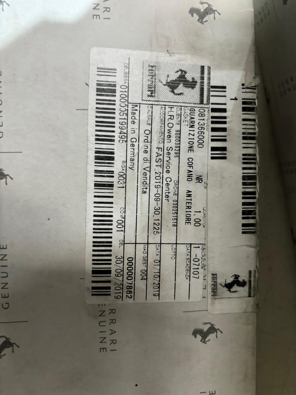 Ferrari 458 Front Bonnet Gasket 813660 New